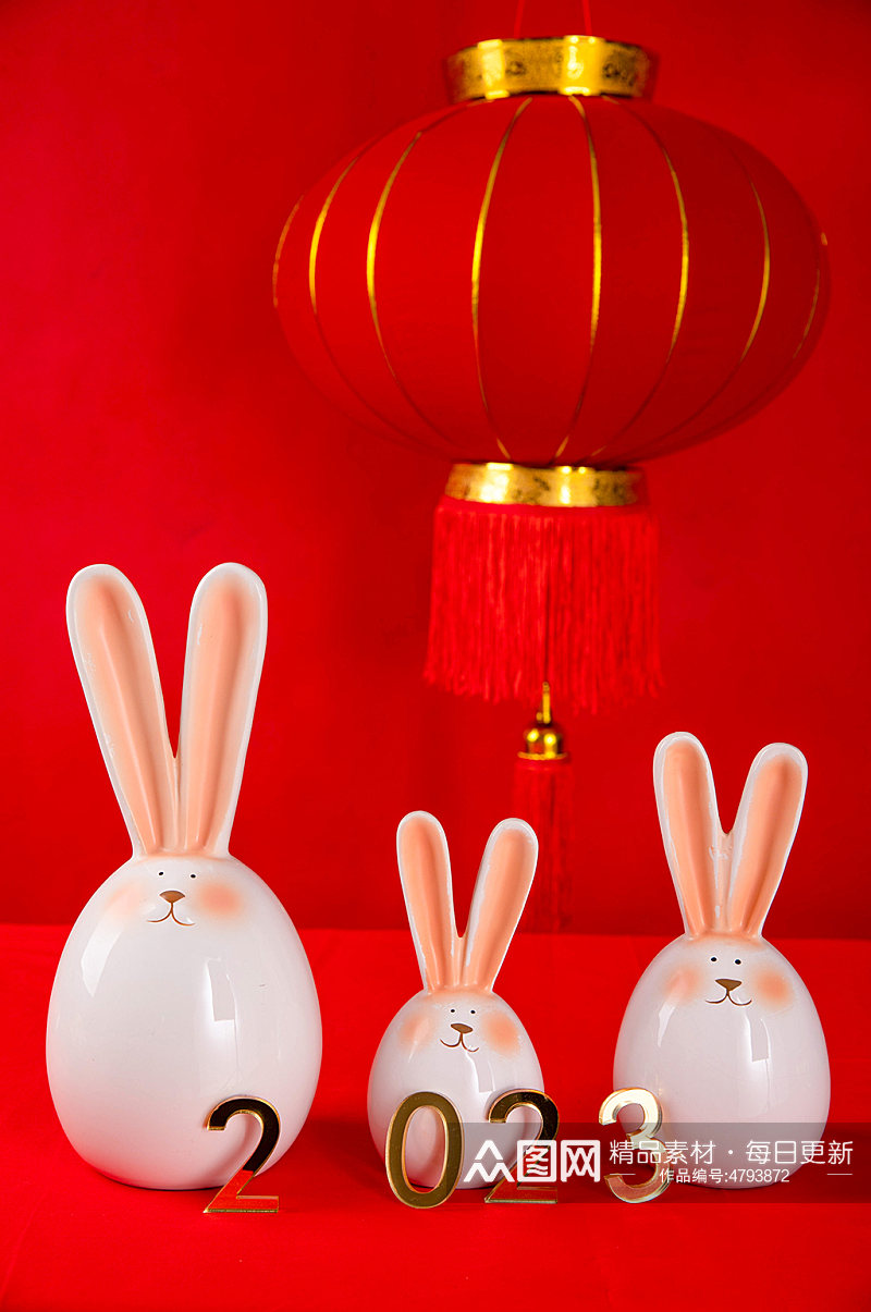 2023兔年兔子瓷器灯笼元宵节摄影图素材