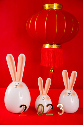 2023兔年兔子瓷器灯笼元宵节摄影图