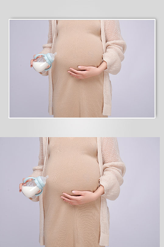手拿奶瓶奶粉优雅孕妇人物摄影图