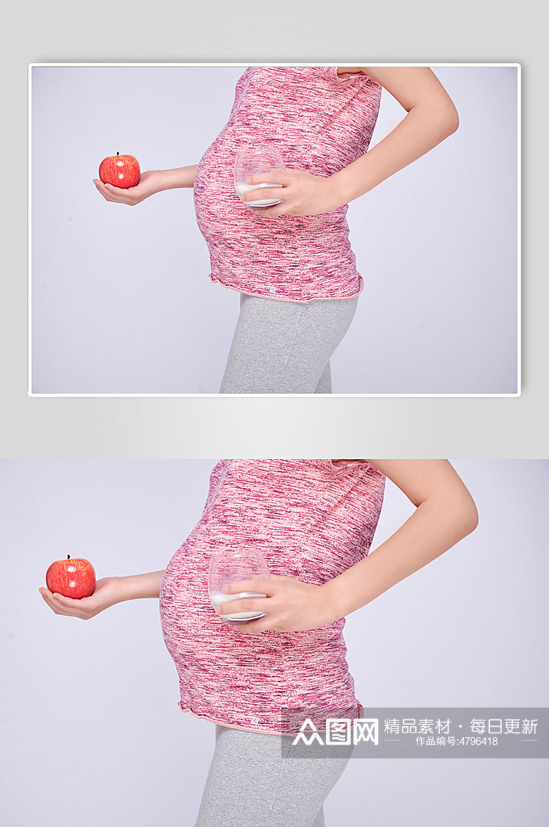 手拿苹果牛奶宝妈孕妇人物摄影图素材