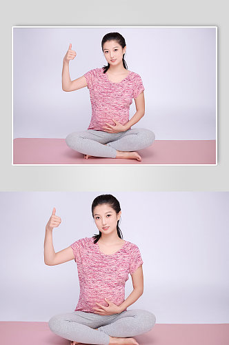 点赞手势手扶肚子孕妇瑜伽人物摄影图