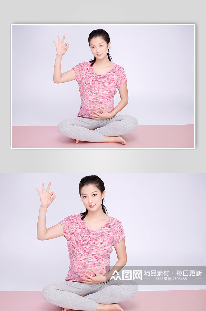 ok手势手扶肚子孕妇瑜伽人物摄影图素材