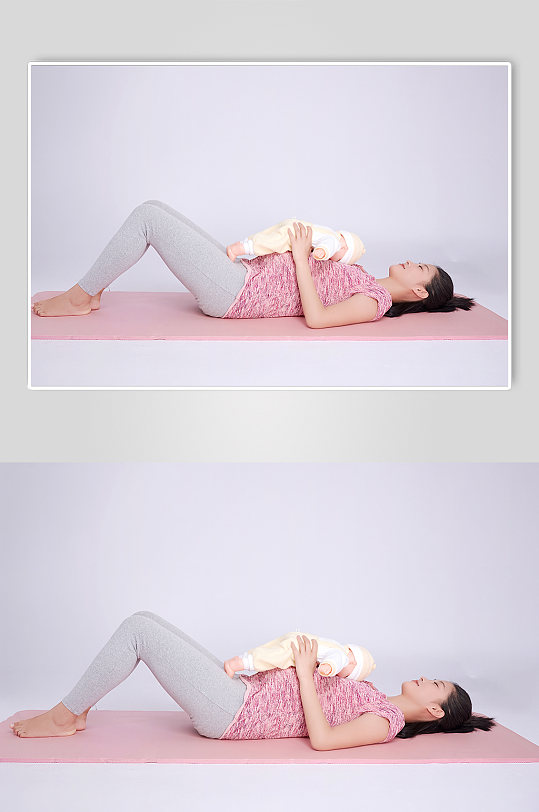 手抱婴儿宝宝孕妇瑜伽人物摄影图