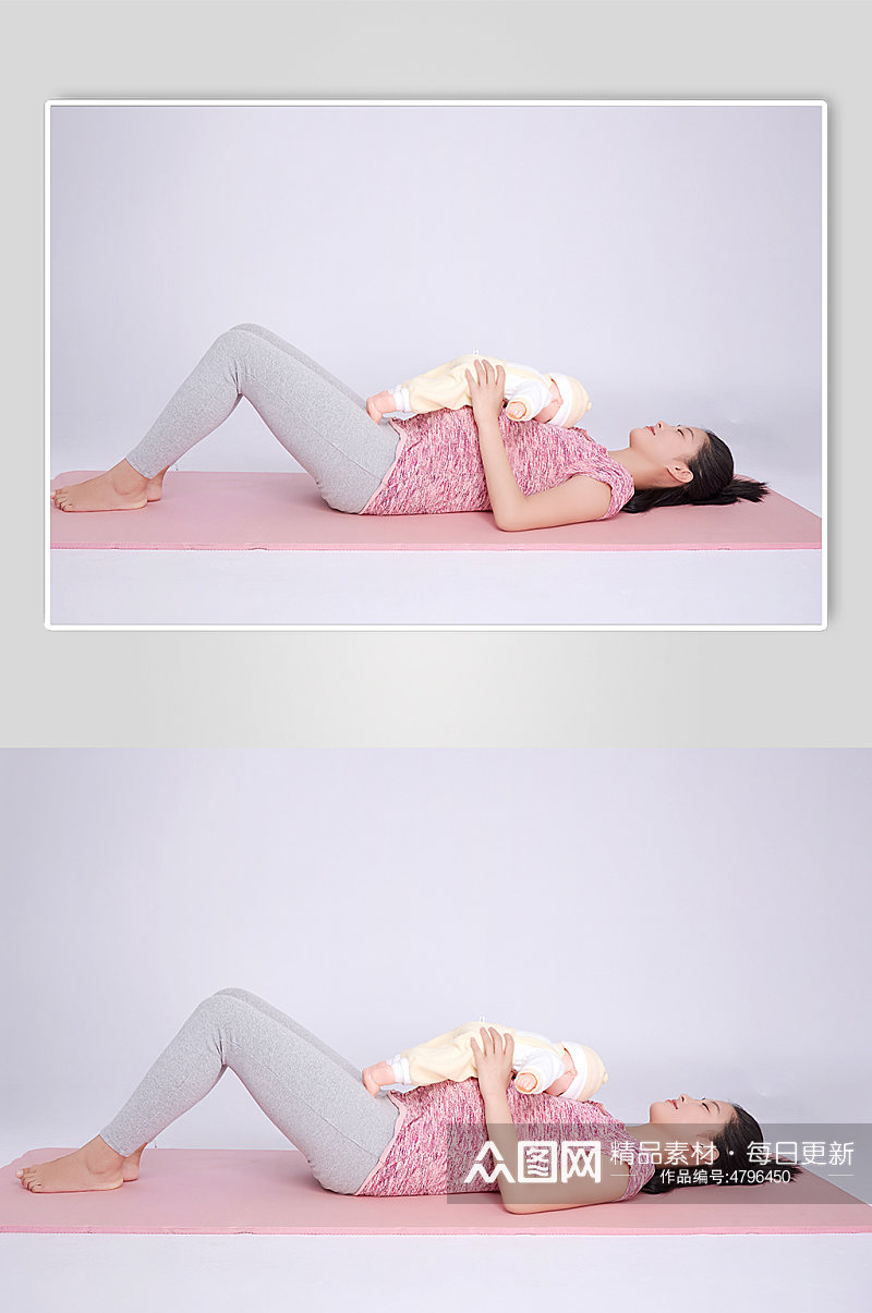 手抱婴儿宝宝孕妇瑜伽人物摄影图素材