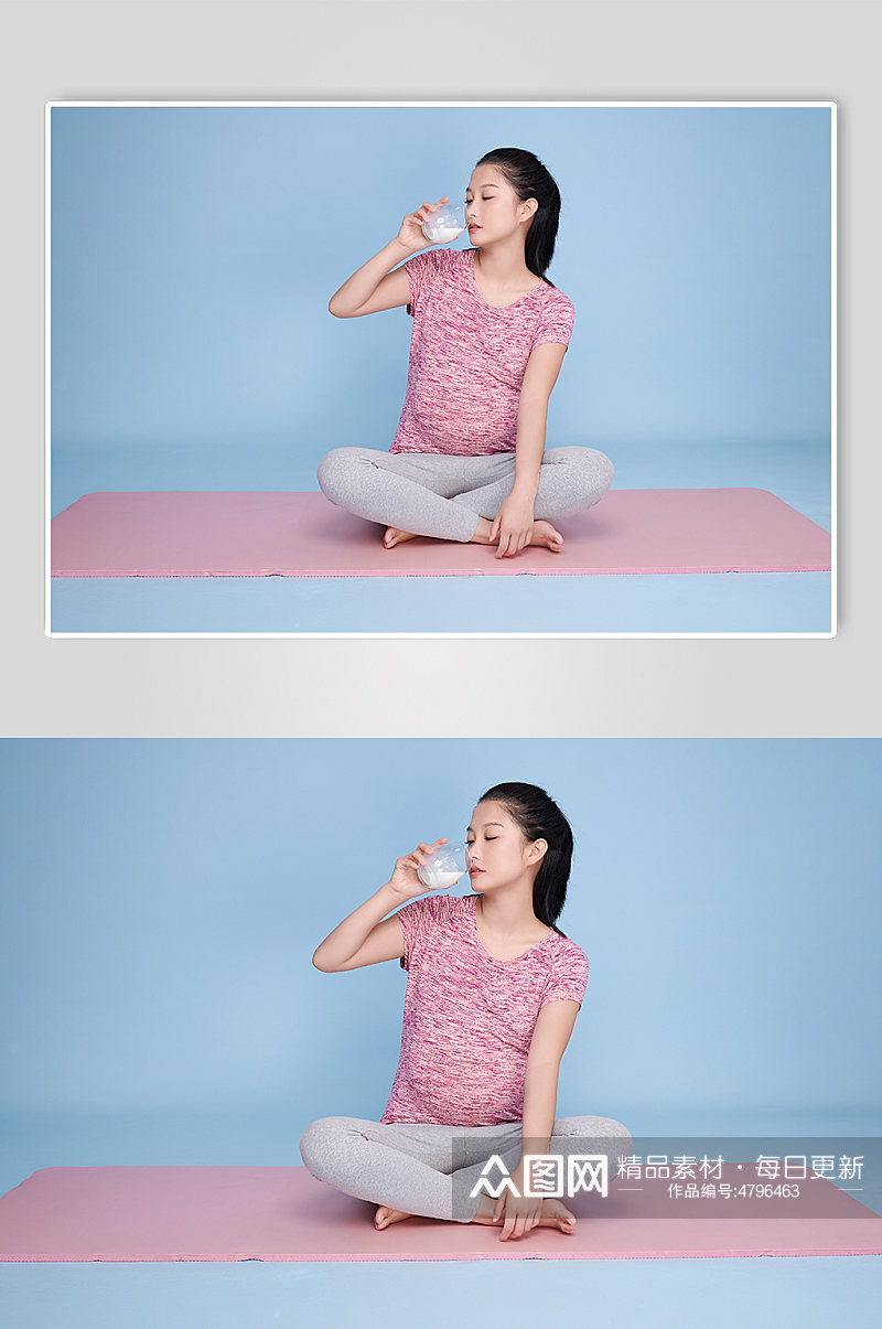喝牛奶孕妇瑜伽人物摄影图素材