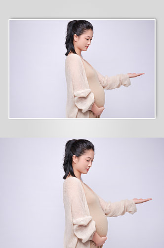 手抚肚子邀请手势宝妈孕妇人物摄影图