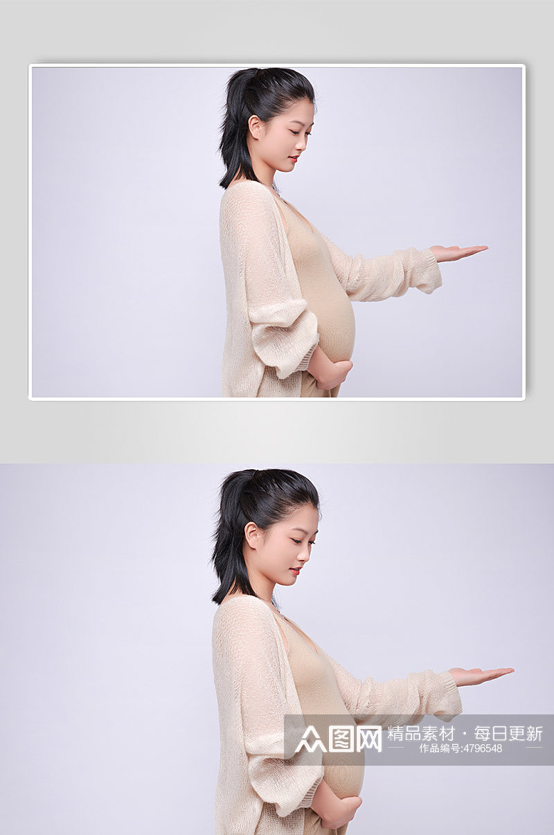 手抚肚子邀请手势宝妈孕妇人物摄影图素材