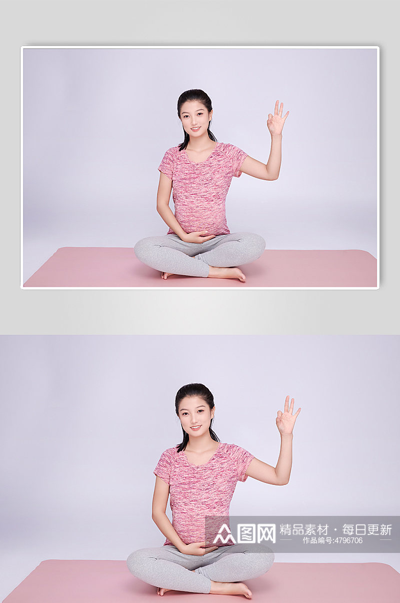 ok手势手抚肚子瑜伽孕妇人物摄影图素材
