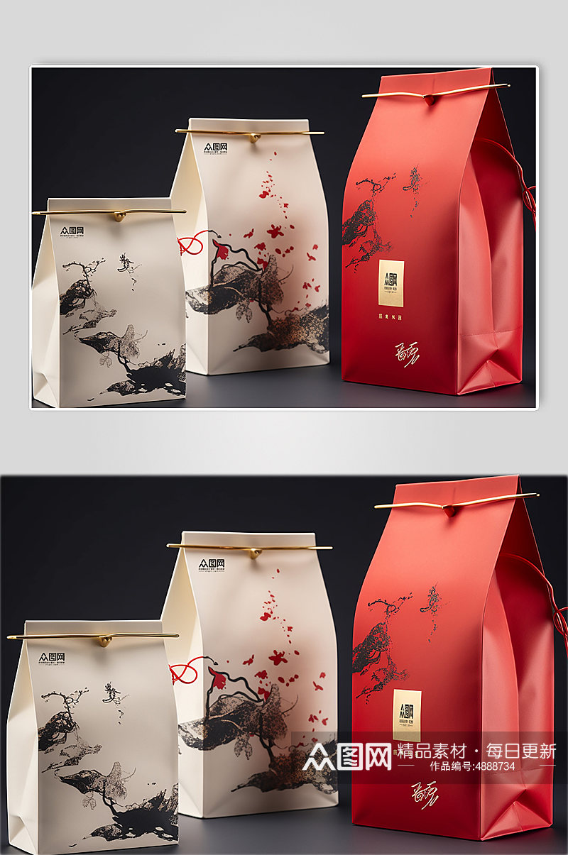 水墨高端袋装茶叶茶饮品样机展示素材