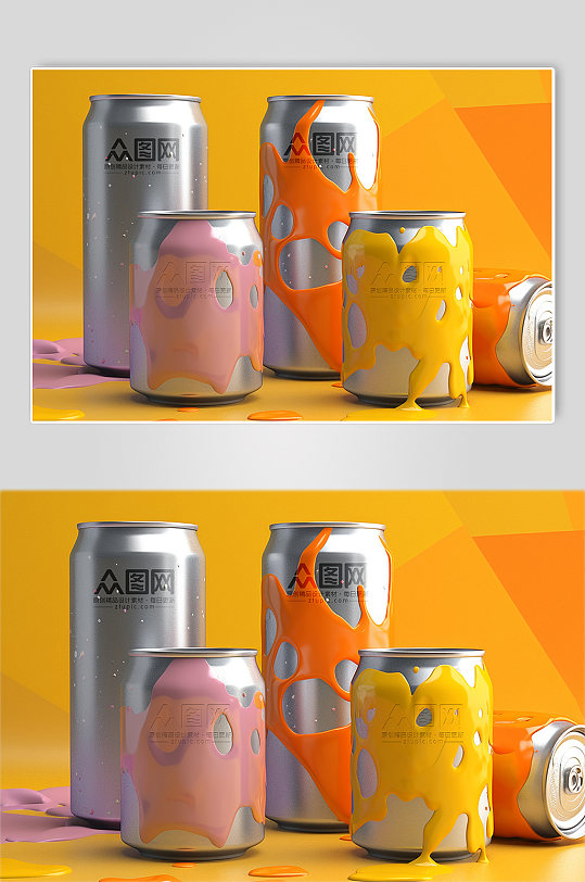 彩色罐装啤酒汽水饮料饮品样机展示