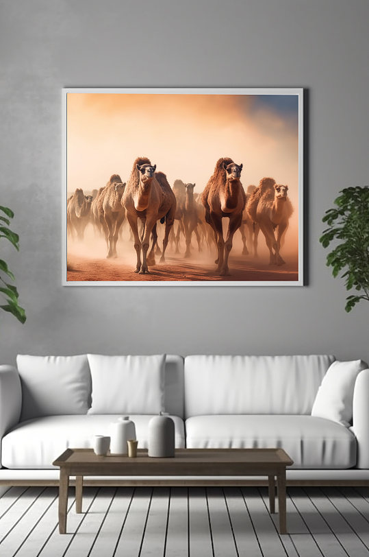 骆驼群大漠沙漠风景装饰画