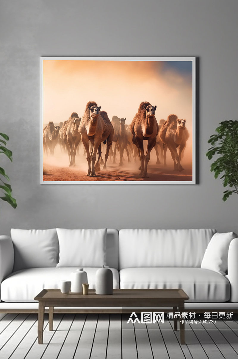 骆驼群大漠沙漠风景装饰画素材
