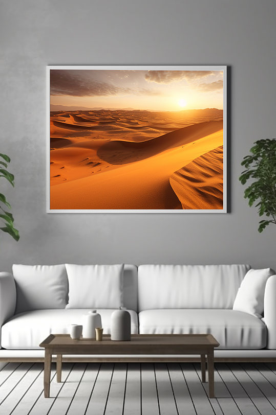 旁晚落日大漠沙漠风景装饰画-众图网