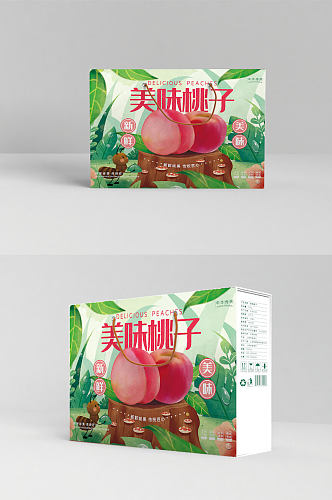 简约大气绿色清新美味桃子食品礼盒包装设计