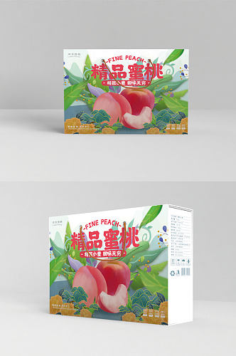 简约大气插画精品蜜桃食品礼盒包装设计