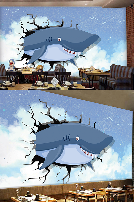 新现代立体感可爱小鲸鱼背景墙-众图网