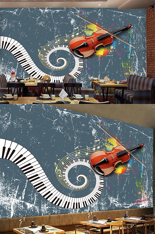 音乐时尚艺术音符小提琴工装背景墙-众图网