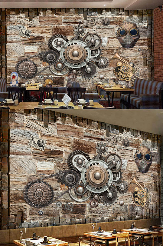 复古怀旧机械齿轮钟表工装背景墙-众图网