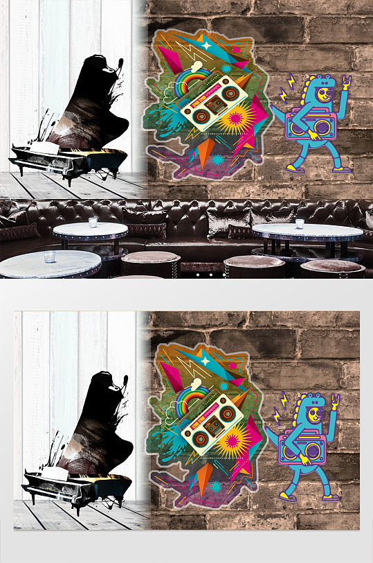 复古风创意酒吧工装定制背景墙-众图网