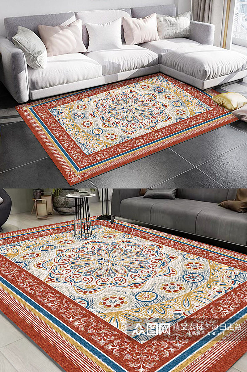 欧式民族波斯风格花纹客厅地毯图案素材