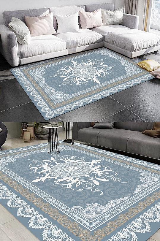 欧式宫廷风深色系复古花纹客厅地毯图案