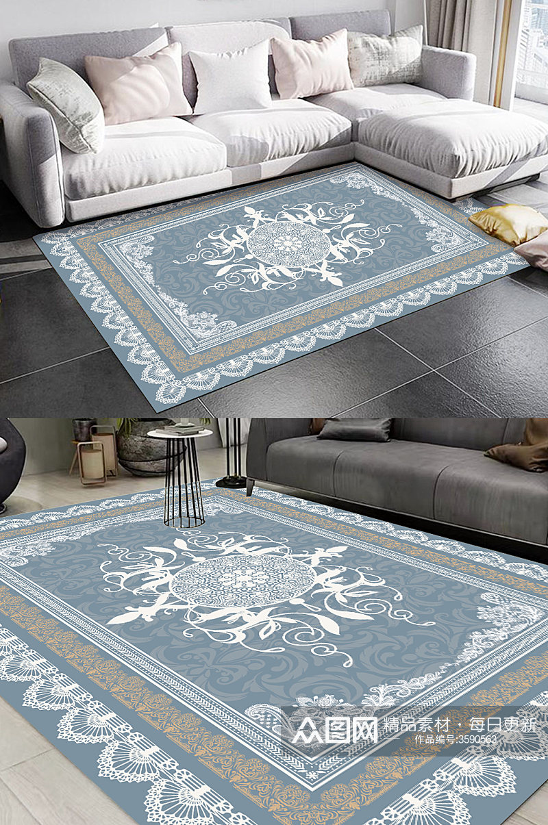 欧式宫廷风深色系复古花纹客厅地毯图案素材