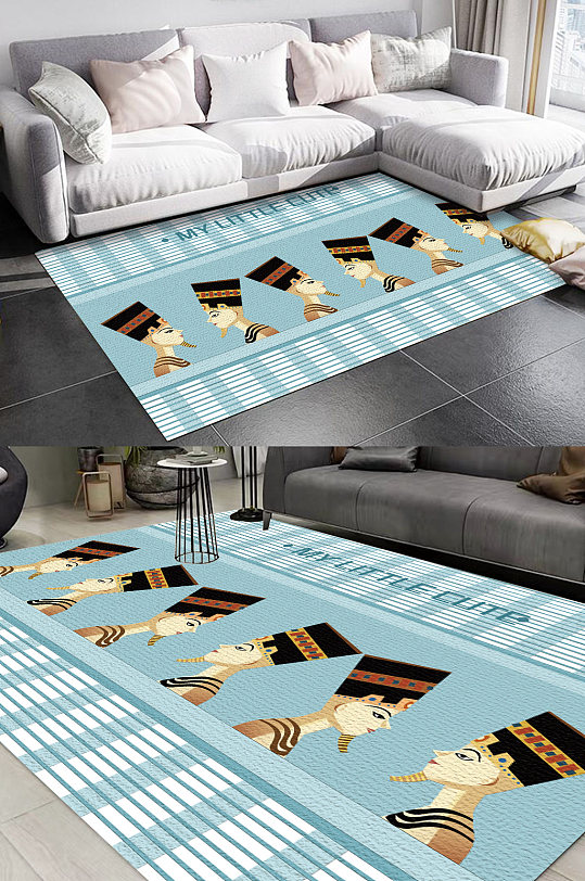 可爱卡通小熊麋鹿兔子儿童房卧室地毯图案-众图网