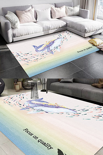 现代北欧简约卡通鲸鱼梦幻质感儿童地毯图案