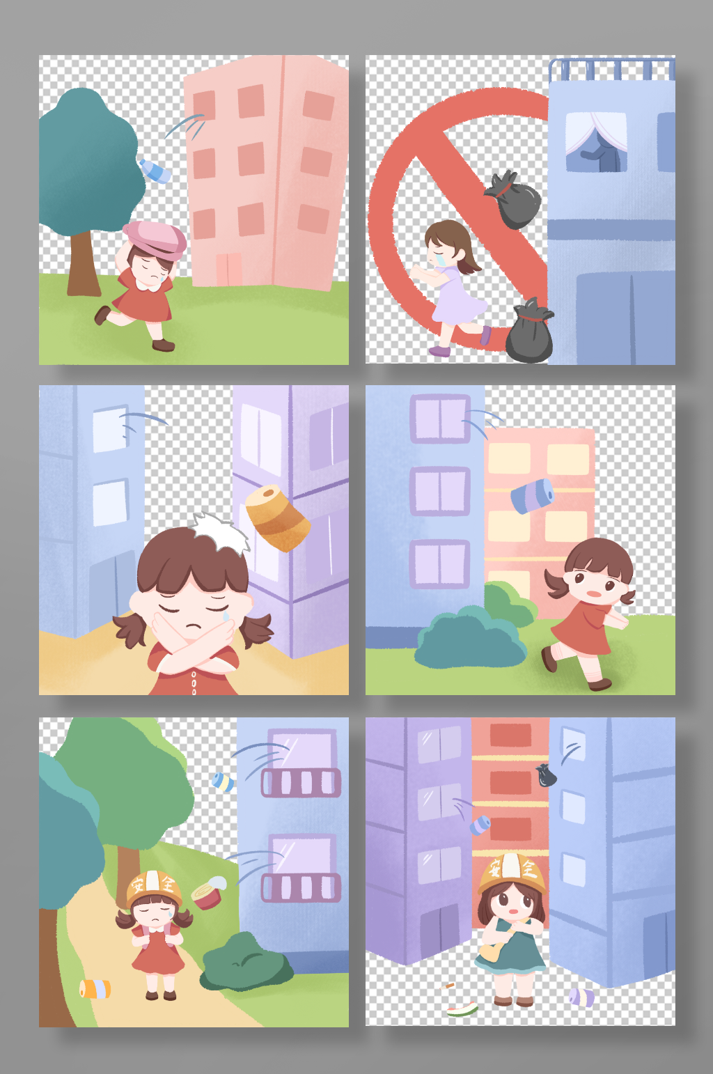 居民楼房禁止高空抛物插画素材