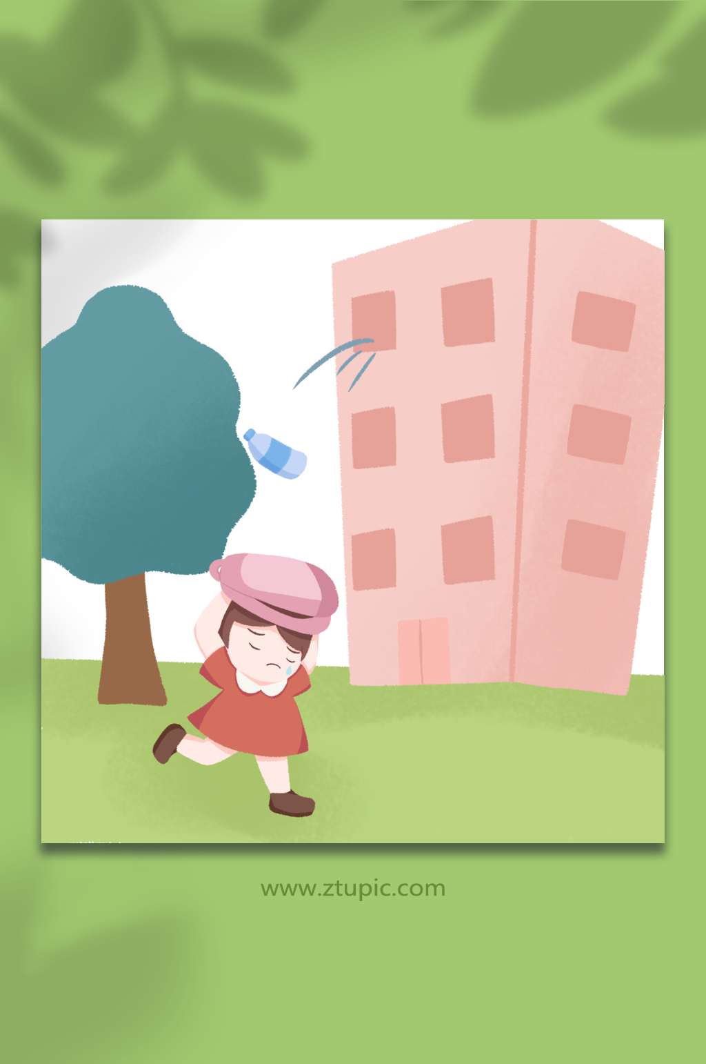禁止高空抛物躲避人物插画素材