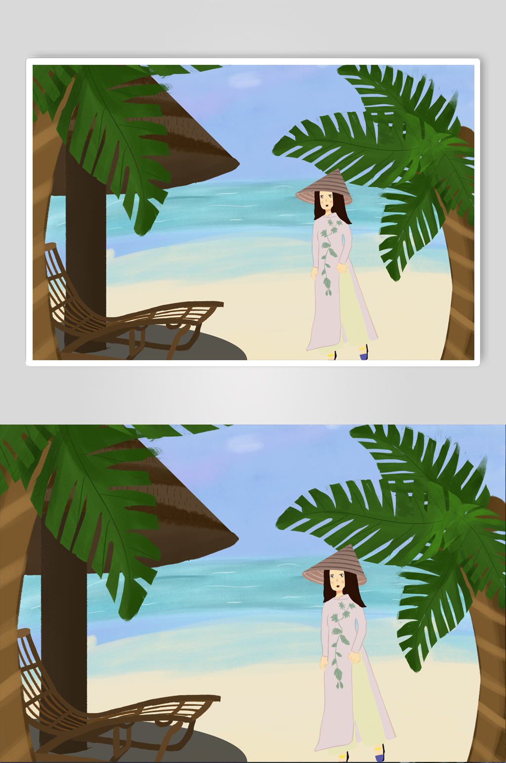 海边旅行越南风情插画素材