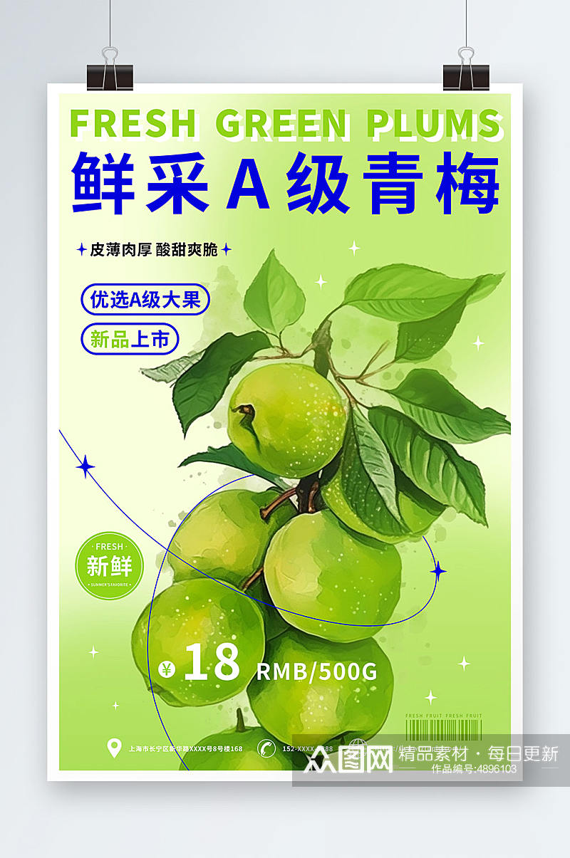 新品上市梅子青梅水果宣传海报素材
