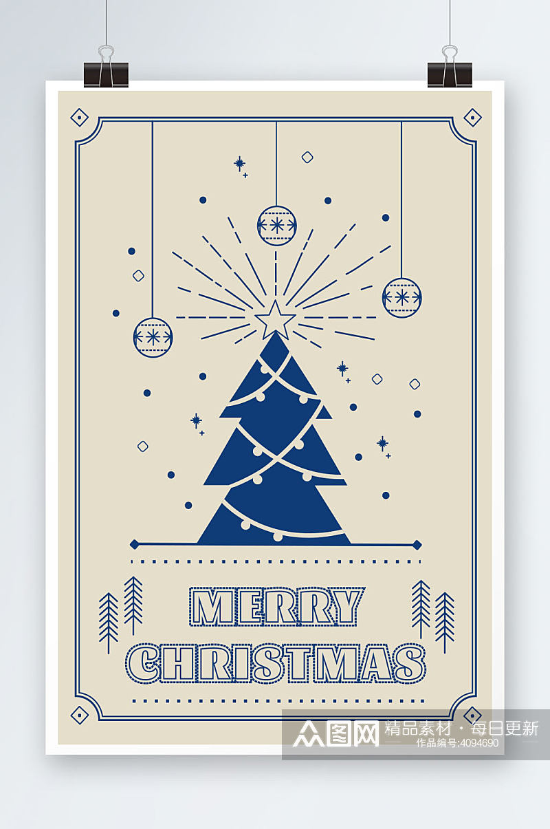 线条圣诞节插画海报背景线性化素材