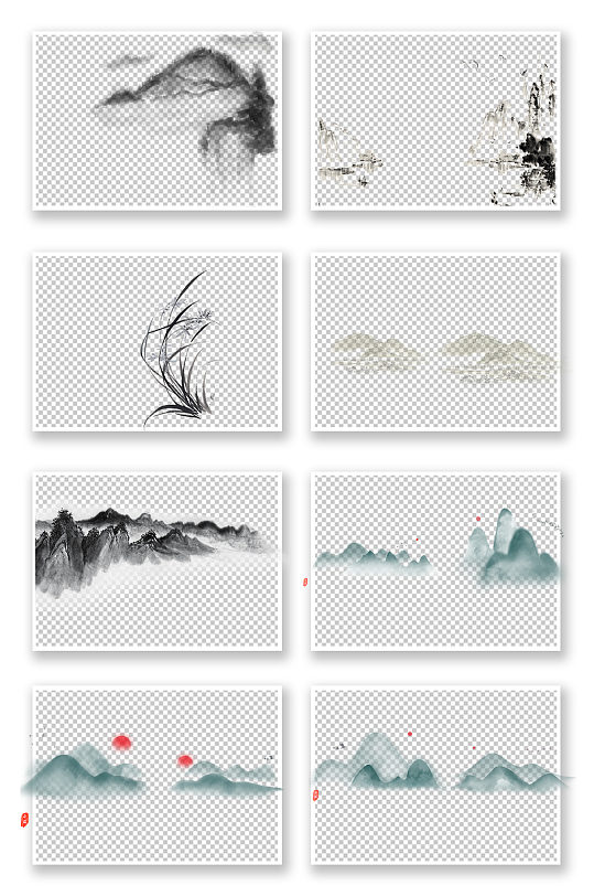 手绘中国风山水画风景免抠元素