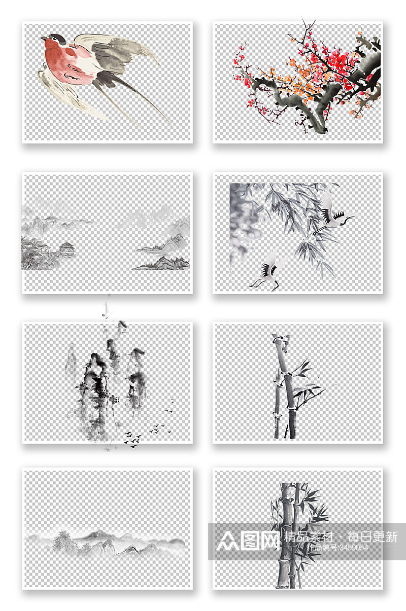 手绘中国风山水画风景免抠元素素材