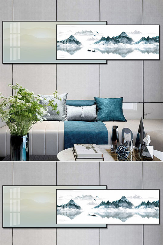 意境山水叠加晶瓷画-众图网