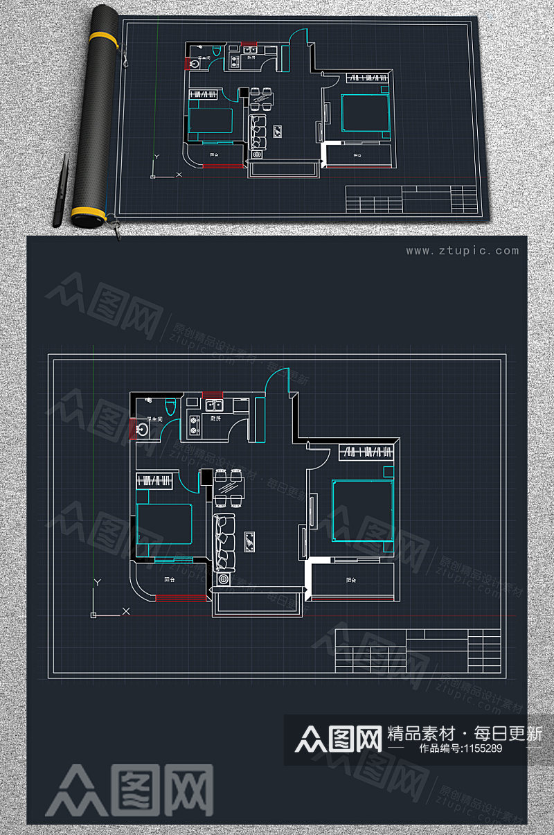 家装商品房空间分布参考CAD图素材