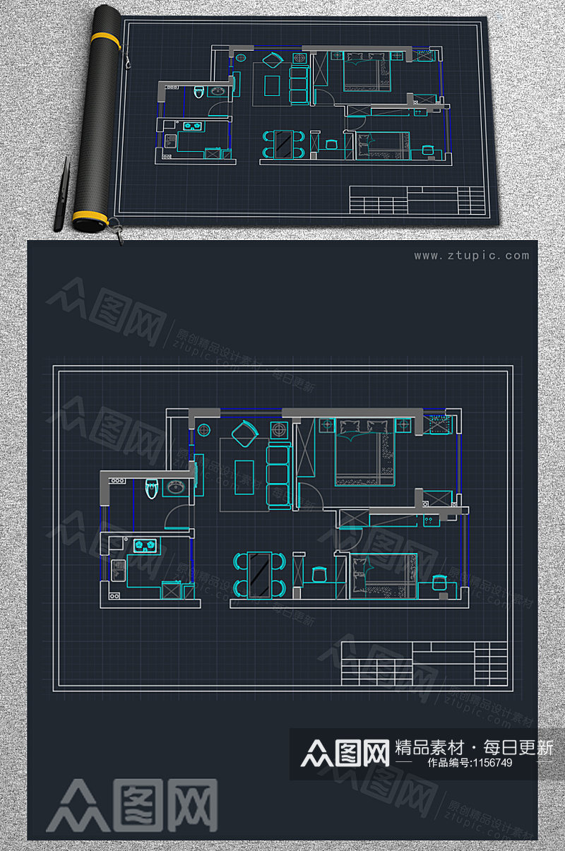 家居商品房户型空间布局CAD设计图素材