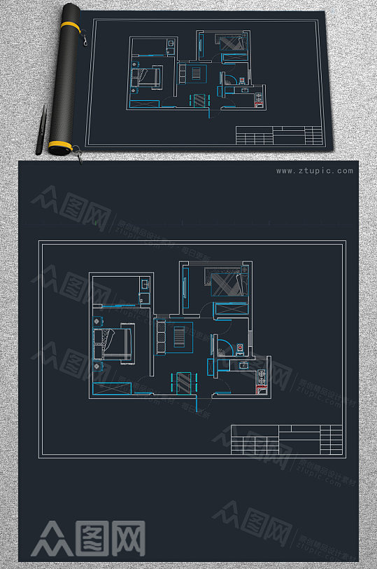 两室一厅空间布局CAD参考图