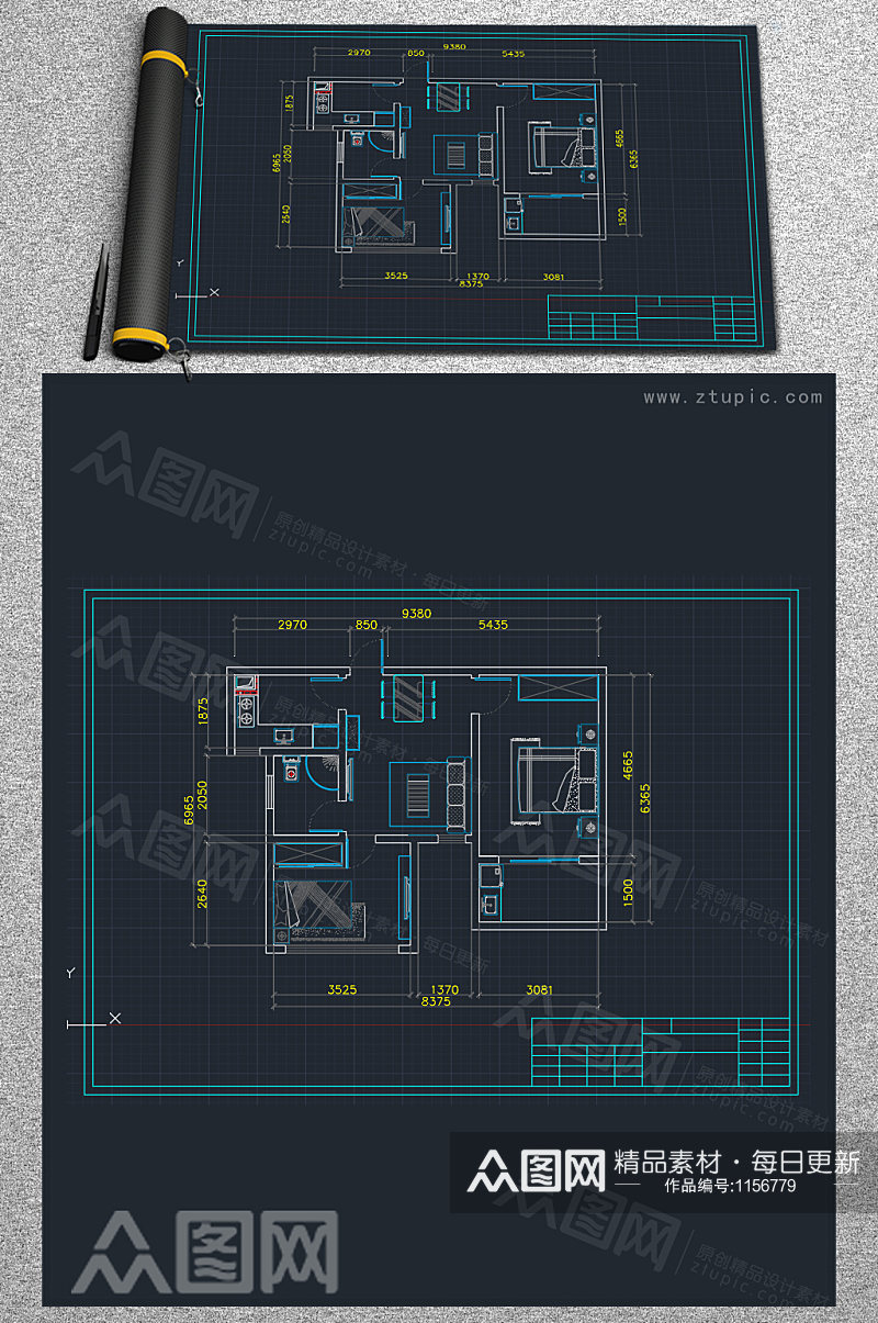 两室一厅小户型平面布置CAD改良设计图素材