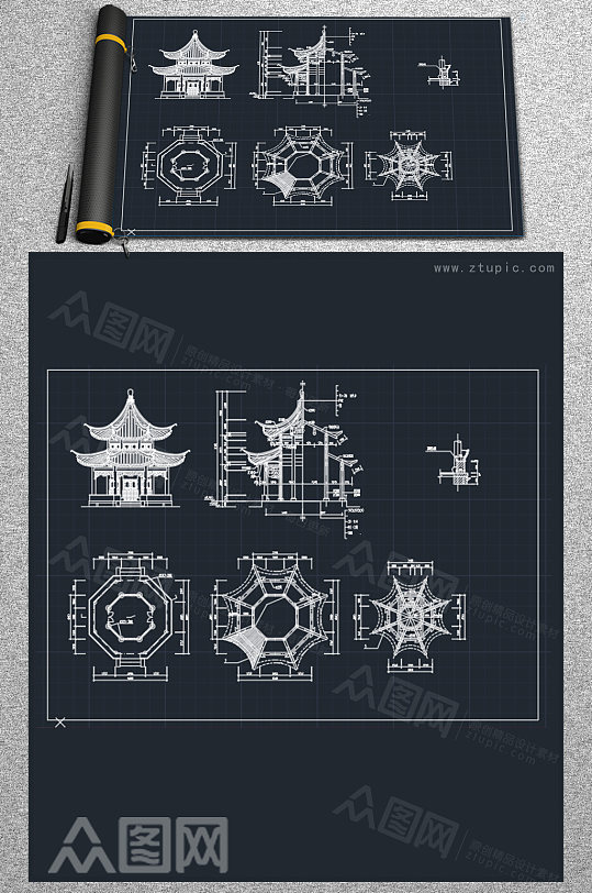 亭子cad平面图片-亭子cad平面素材下载-众图网