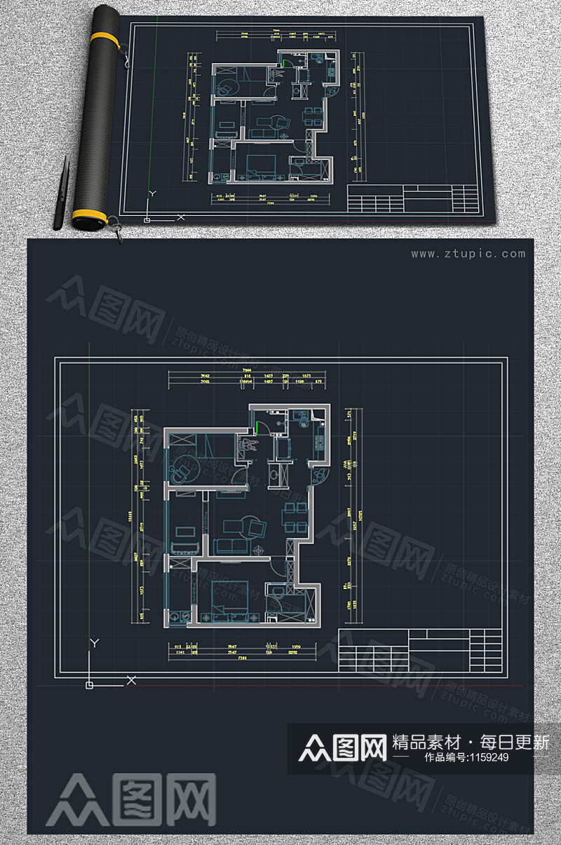 小户型家居空间布局改进CAD设计参考图素材