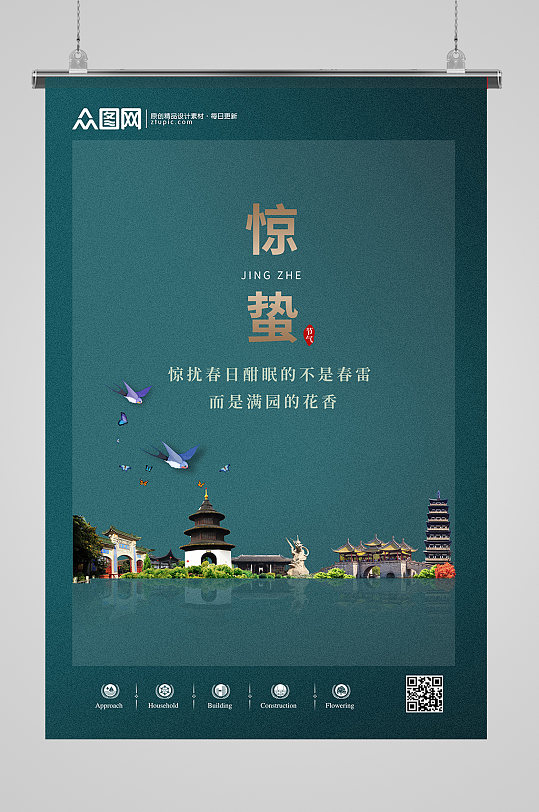 创意城市中国风惊蛰宣传地产借势海报设计