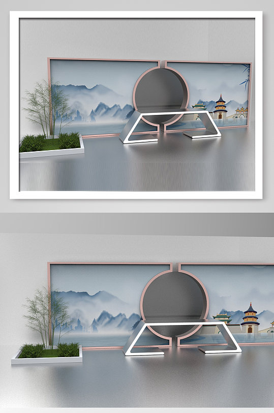 简约水墨山水签到处美陈设计-众图网