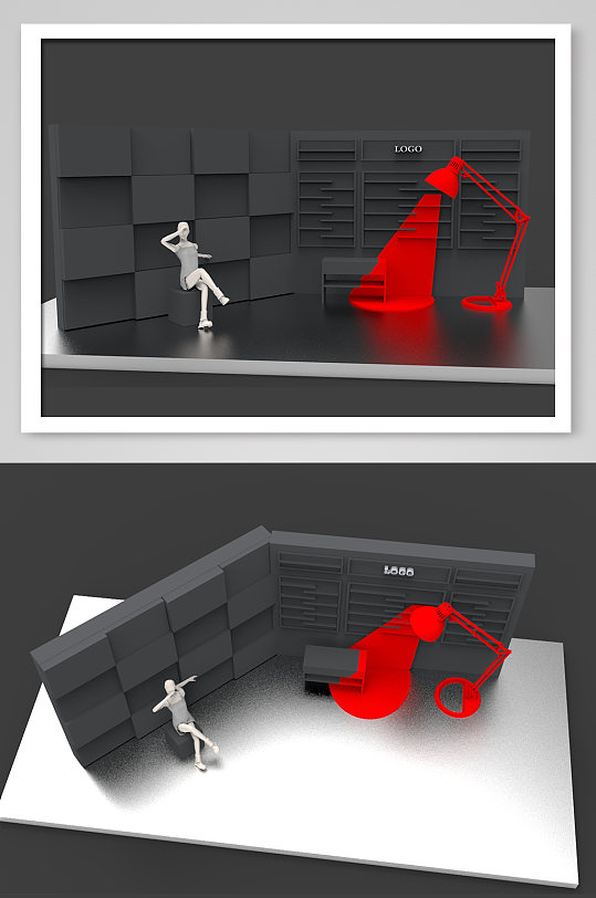 简约大气黑红街拍创意网红墙模型设计