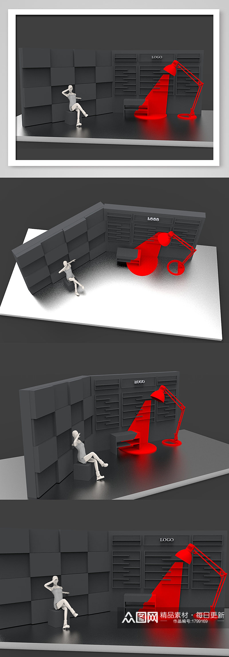 简约大气黑红街拍创意网红墙模型设计素材