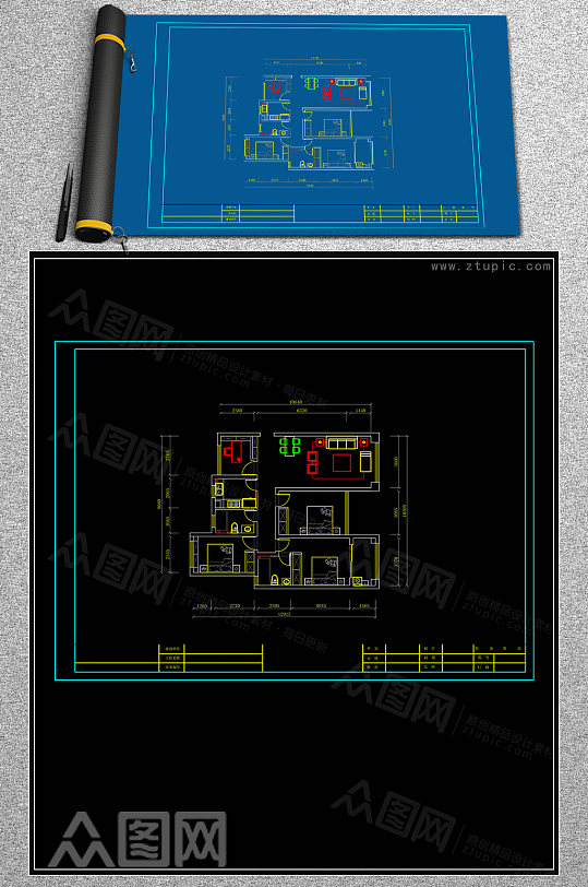 多层三室CAD布局参考图-众图网