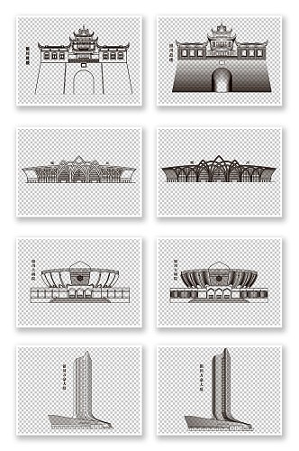 银川市地标建筑矢量线稿