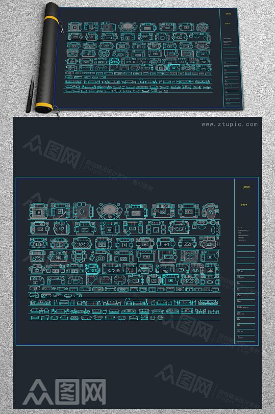 CAD常用平面沙发图库