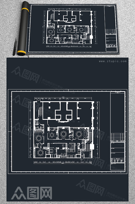 火锅店CAD空间布局参考方案-众图网